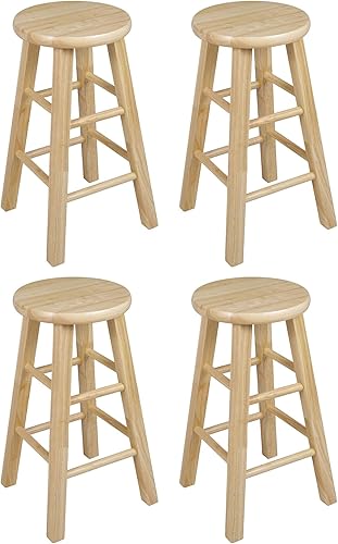 Miniatura 34 de PJ Wood Taburetes de cocina de asiento redondo clásico de 24 pulgadas de alto para hogares, espacios de comedor y bares con asientos sin espalda,