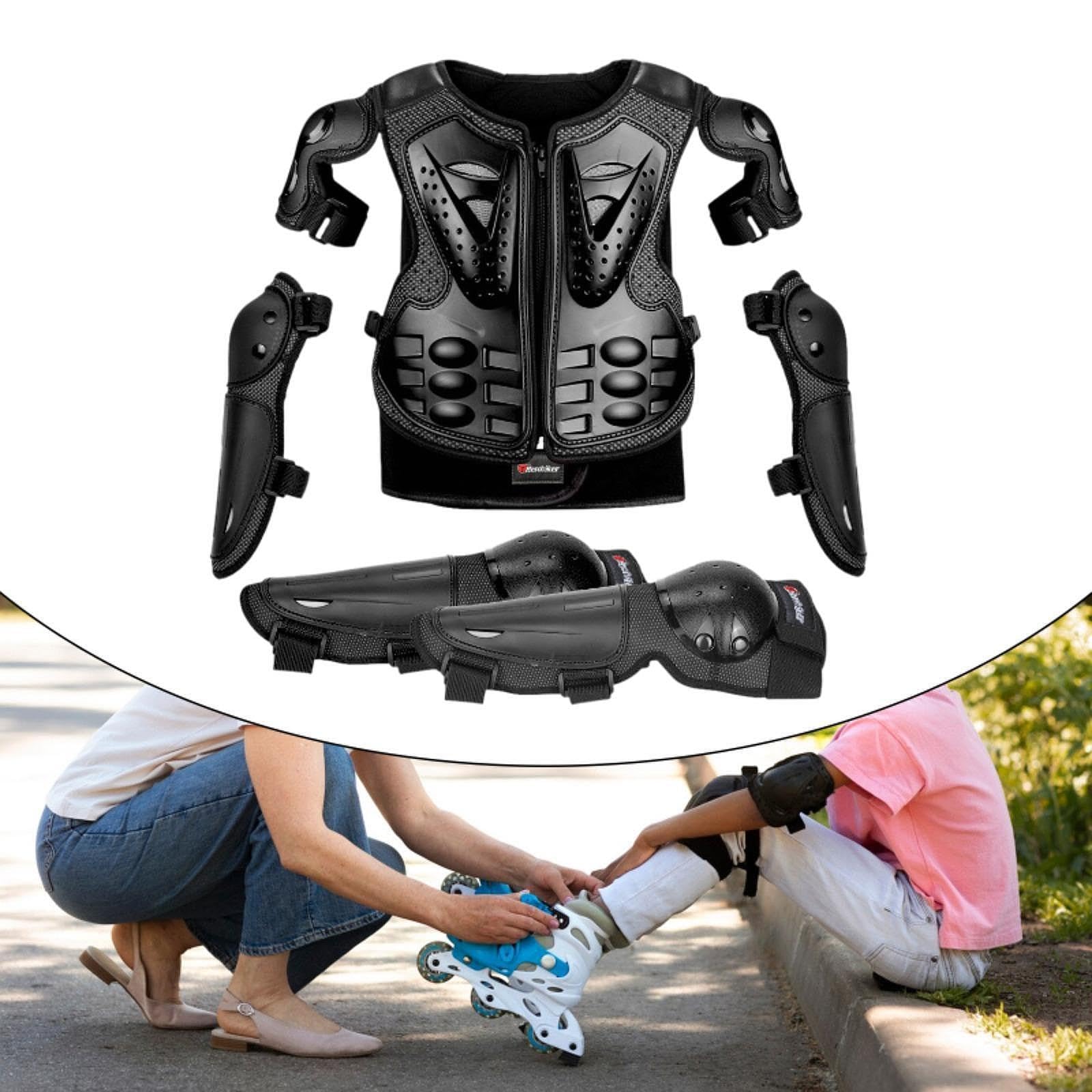 Tuta per Bambini con Protezioni per Gomiti E Ginocchia, Abbigliamento, Set Sportivo per Bambini, Nero