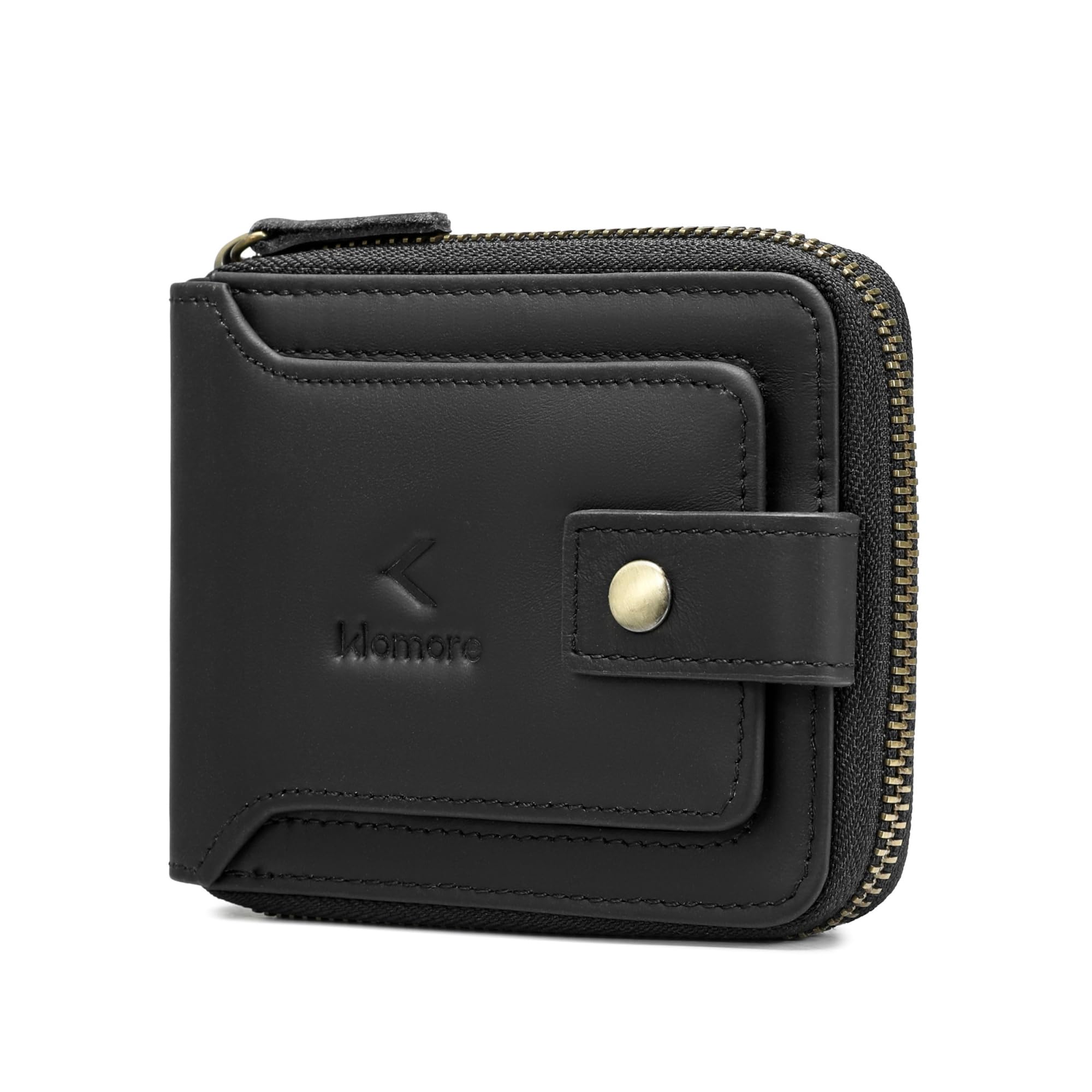 KLOMORE Zipper Wallet for Men Leather RFID Blocking Large Bifold Mens Wallets with Zipper Coin Pocket Credit Card Holder (Black)