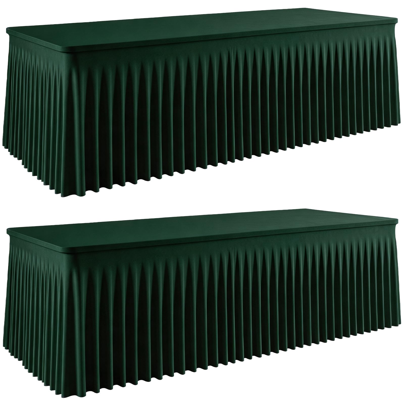 2 Pack 8FT Hunter Green Spandex Tablecloths with Table Skirts, Fitted Stretch Table Covers for 8 Foot Rectangle Tables, Wrinkle Resistant for Wedding, Party, Banquet, Birthday &amp; Events