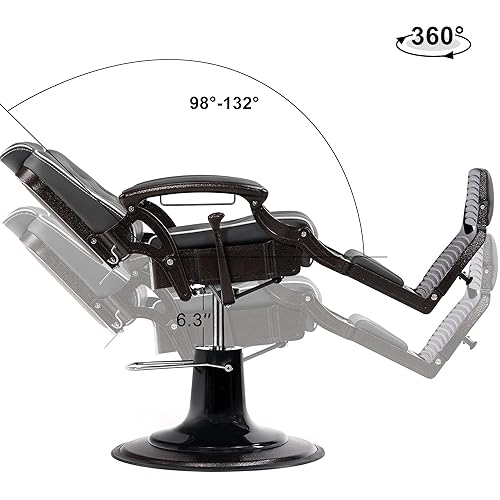 Miniatura 9 de BarberPub Silla de peluquero vintage de metal resistente Bomba hidráulica reclinable multiusos Silla de spa de belleza Equipo de peinado del cabello