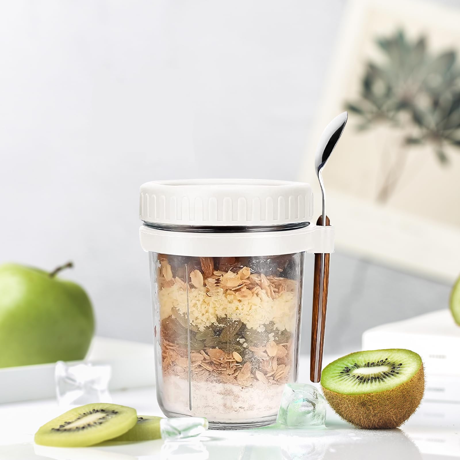 ARCPNRT Glas Müslibecher To Go - Mit Löffel & Deckel Für Overnight Oats & Snacks