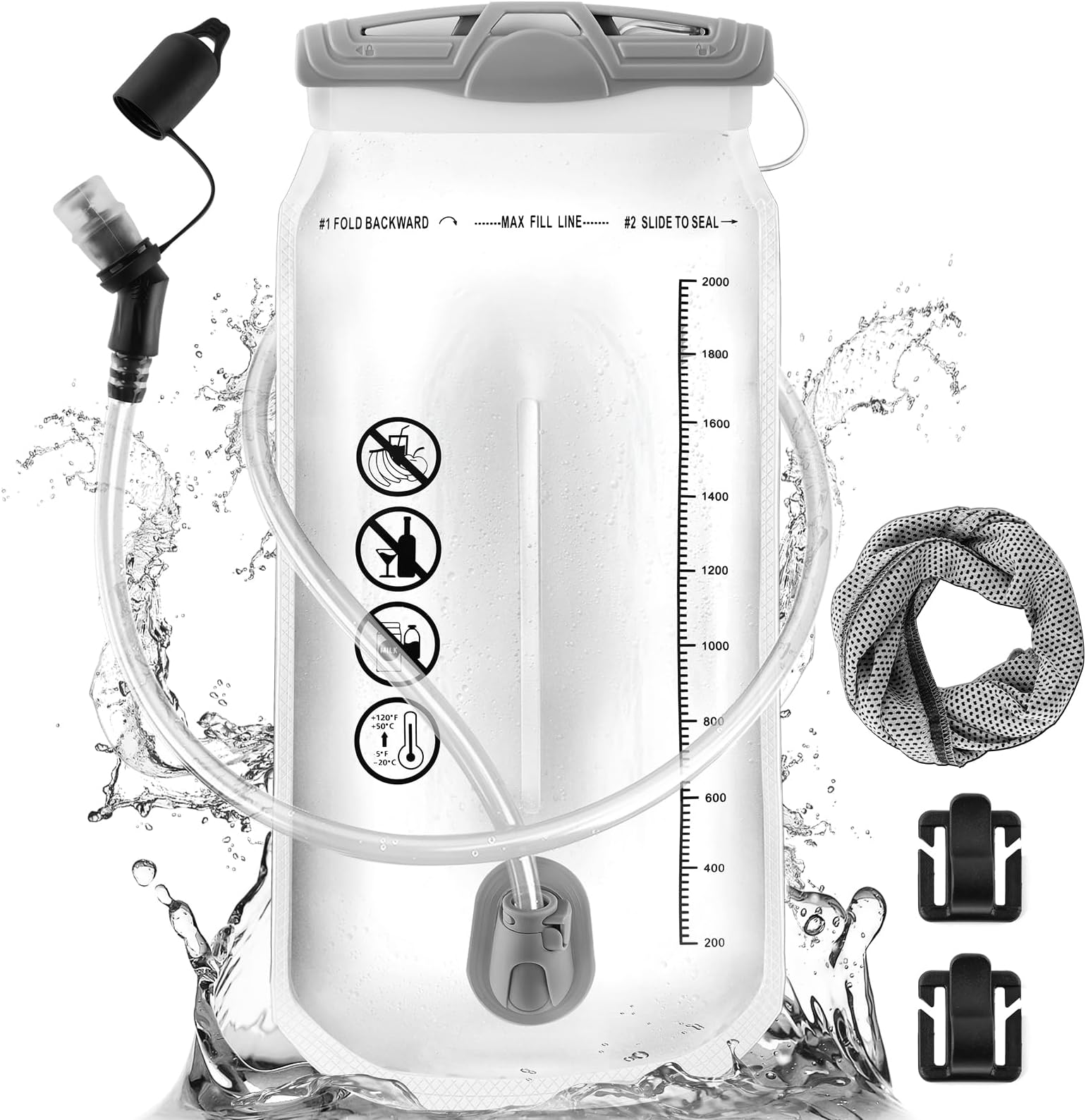 CHERAINTI Hydration Bladder 2L Water Bladder for Backpack, Large Opening Leak Proof 2 Liter Water Reservoir Storage Bag , Hydration Pack Replacement for Outdoor Hiking Camping Cycling Running