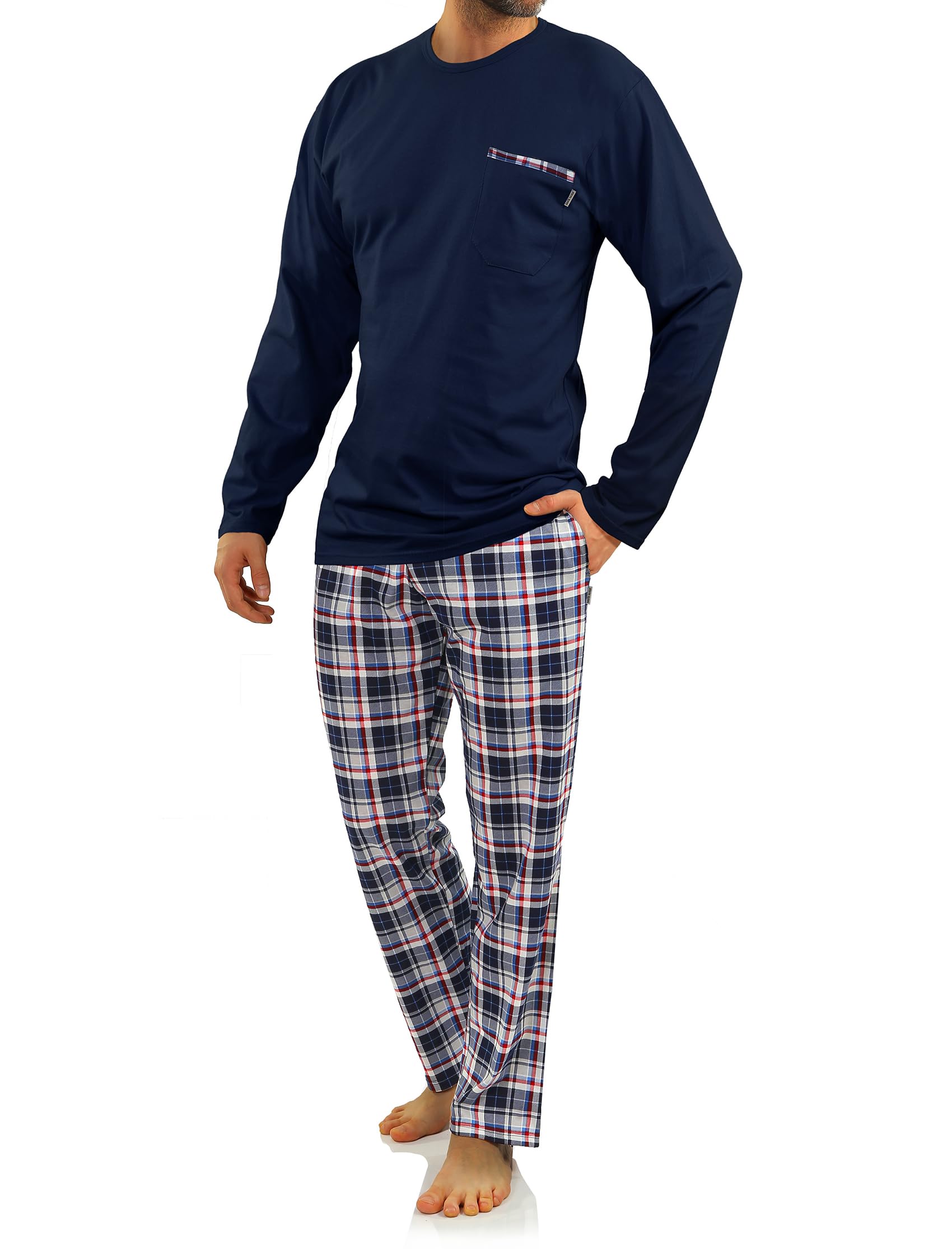 Sesto Senso Pijama Hombre Algodon Conjunto Ropa De Dormir Clásico 2 Piezas Camisa Manga Larga Pantalones Largos Invierno