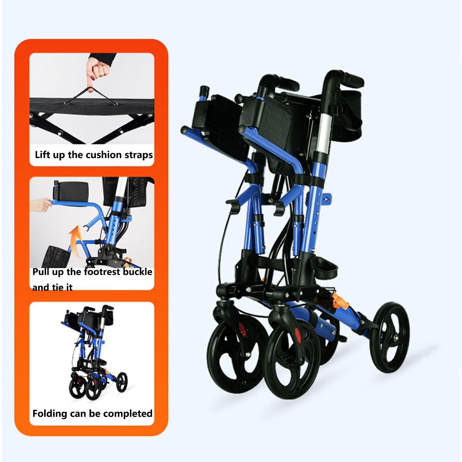 Chodzik Rollator Chodziki pionowe dla seniorów, chodziki na rolkach z siedziskiem, chodziki składane, wyściełane podłokietniki dla seniorów i dorosłych Pomoce do chodzenia