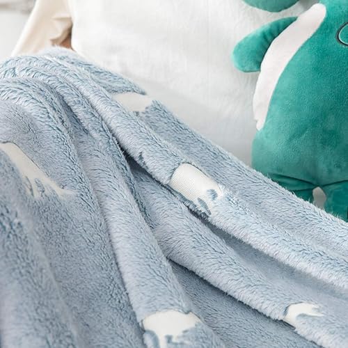 Miniatura 5 de Vangao Manta que brilla en la oscuridad, diseño de dinosaurio, Navidad para niños y niñas, manta de franela suave de primera calidad para