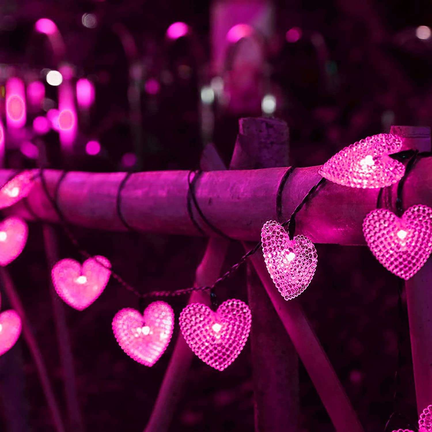 SUAVER Solar Heart String Lights 15.7ft 20LED 8 Modes Solar Fairy Lights,Waterproof Heart Hanging Lighting Outdoor Atmosphere Lights for Gardens,Lawn Patio,Festival,Wedding Party Decoration(Pink)