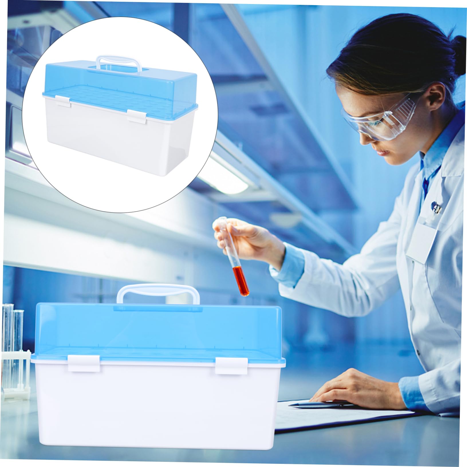 GLEAVI Scatola di Immagazzinaggio da 50 Posti per Provette in Plastica Blu Design Multi-foro Angoli Arrotondati e Superficie Liscia, per Ospedali e Laboratori