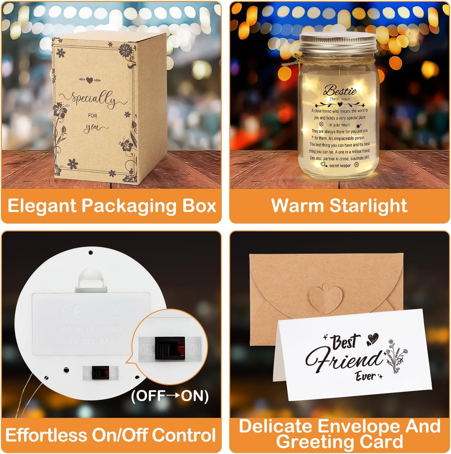 Bestie Gifts for Women Friendship, Mason Jar Night Light,Gifts for Friends Female,Best Gifts Friend Gifts for Women Birthday,BFF Soul Sister Work Bestie Gifts for Thankgiving Gifts - Image 5