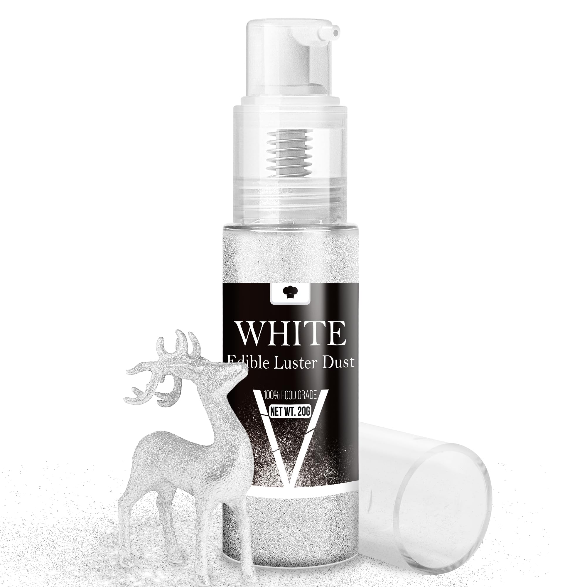 Edible Glitter Spray - 20g Luster Dust Edible Glimmer Powder for Sparkling Cocktails, Cake, Cupcakes, Wine, Beverage - Food Grade Shimmer Dust Powder for Baking, Drinks, Cookies Decoration (White)