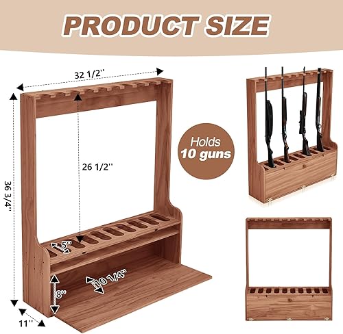 Miniatura 2 de Estante para pistolas, estante de exhibición de madera para pistola de piso de diez pistolas, estante de exhibición de armas con compartimento de