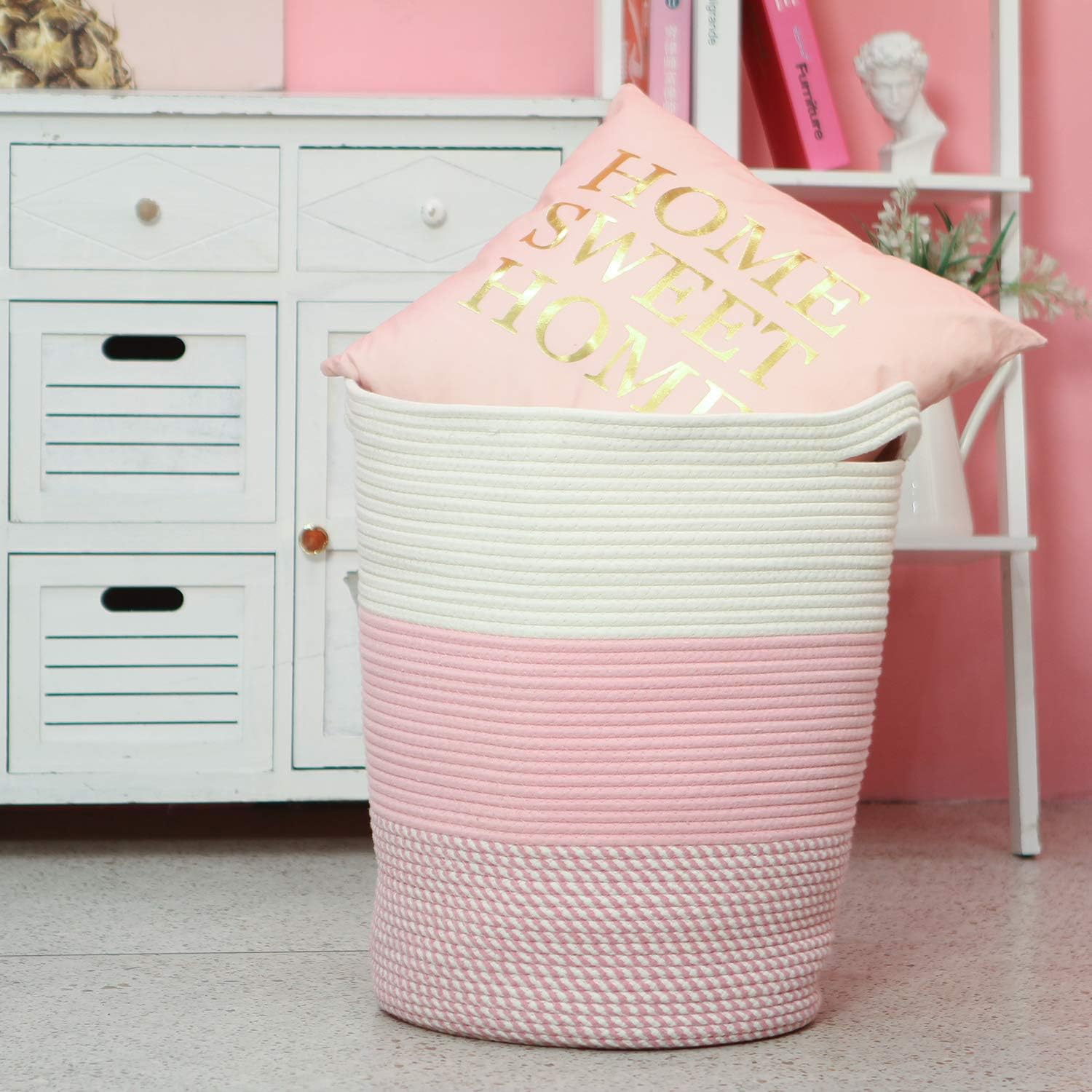 Sea Team Large Woven Cotton Rope Laundry Basket with Handles, 20 x 14 in image 3