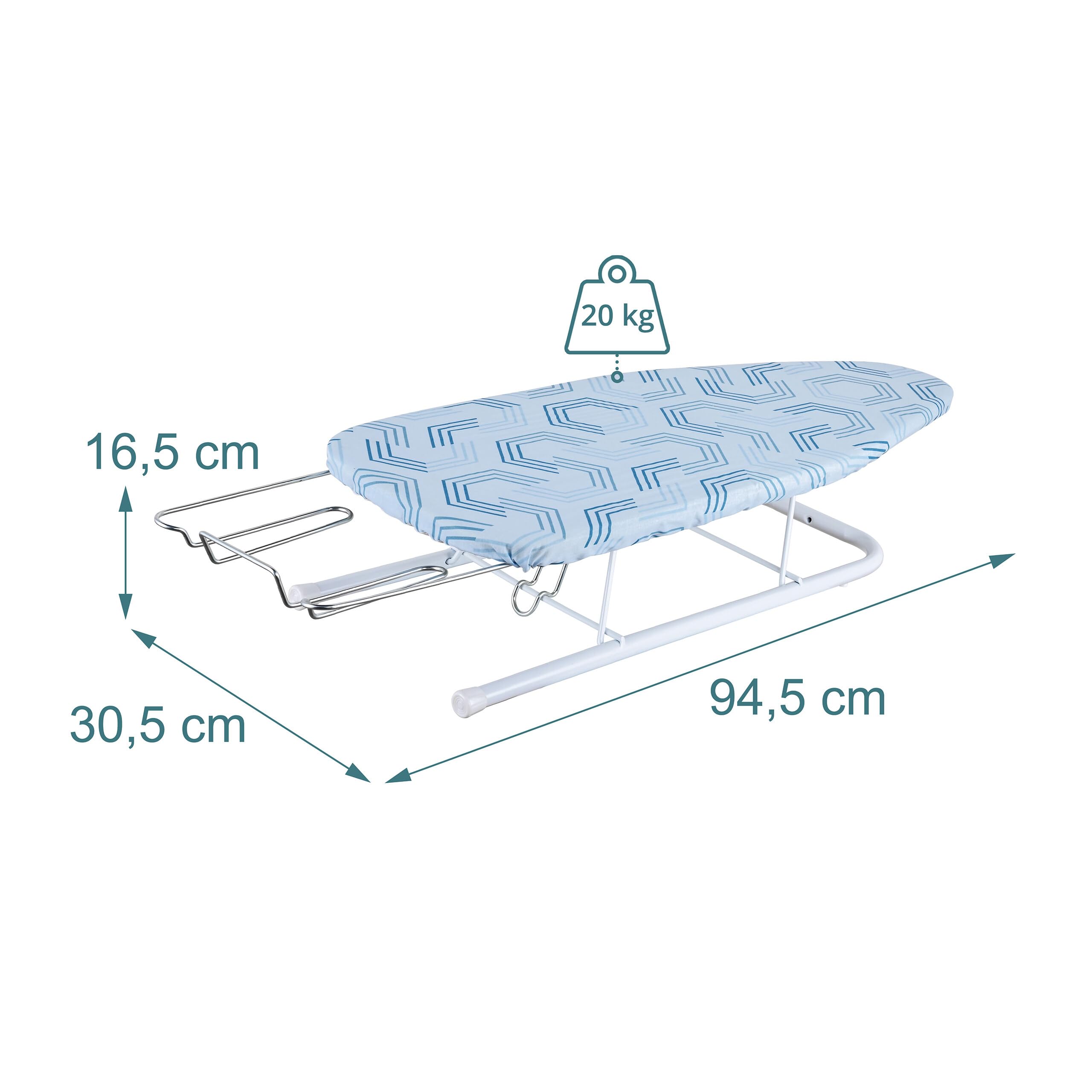 Relaxdays asse da stiro da tavolo, 76 x 30,5 cm, blu/bianco | Supporto ferro estraibile, pieghevole, compatto