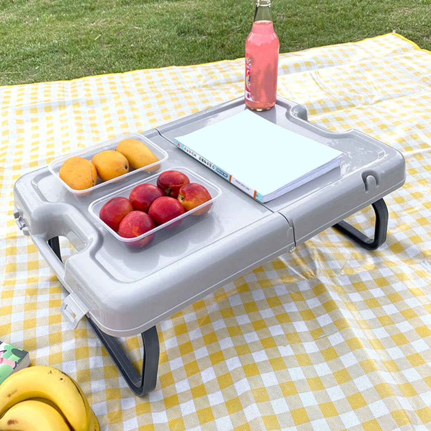 Portable Foldable Camping Table Small Outdoor Picnic Cooking Table Lightweight Plastic with Handle for Hiking and BBQ
