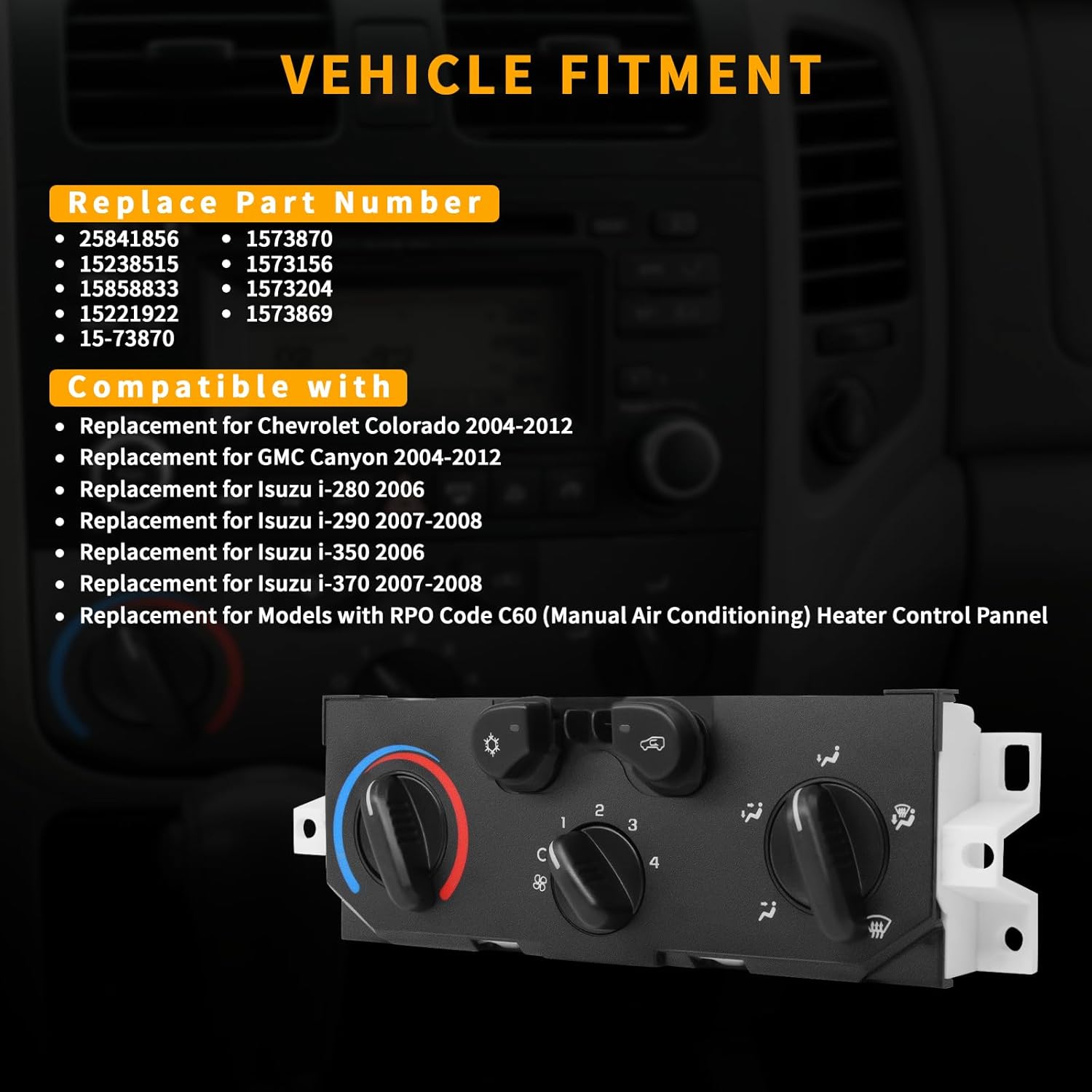 25841856 A/C Heater Climate Control Module Replacement for Chevy Colorado GMC Canyon 2004-2012 Replace 1573870, 15221922, 15113185, 15238515