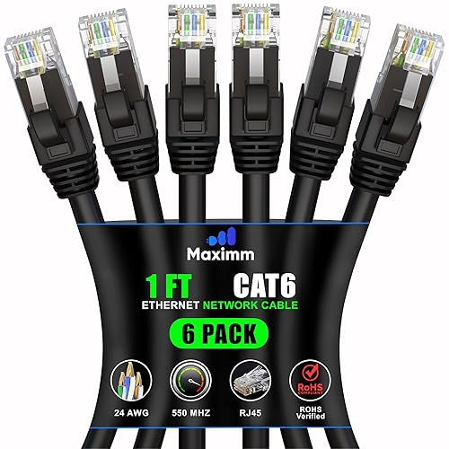 Miniatura 64 de Maximm Cable Ethernet Cat 6 de 10 pies (paquete de 6) - Cable LAN de alta velocidad, cable de Internet, cable de conexión y cable de red - UTP,