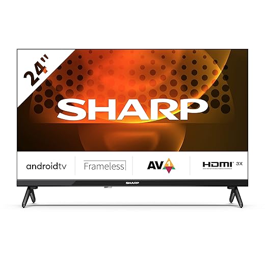 SHARP 24FH6EA 24" LED Smart TV, frameless, HD Ready Android 11, DVB-T2/S2, Wi-Fi, 3xHDMI 2.1, 2xUSB, Chromecast integrato, Dolby Digital Plus, DolbyAC-4, Nero