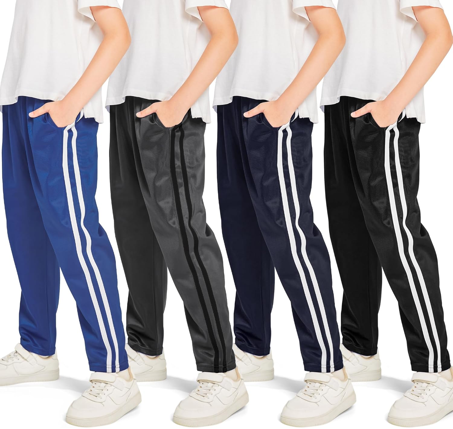 Resinta 4 Pack Boys' Fleece-Lined Open Bottom Sweatpants Boys Athletic Active Jogger Pants with Pockets and Drawstring