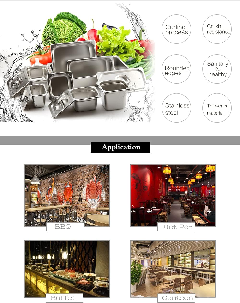 6Pack1/6 Gastronorm Pan Stainless Steel Food Container,Sheet Pan,Hotel Pan,Baking Pans,Toaster Oven Pan,Jelly Roll Pan,Barbeque Grill Pan,Mirror Finish, Dishwasher Safe (2.56" depth)