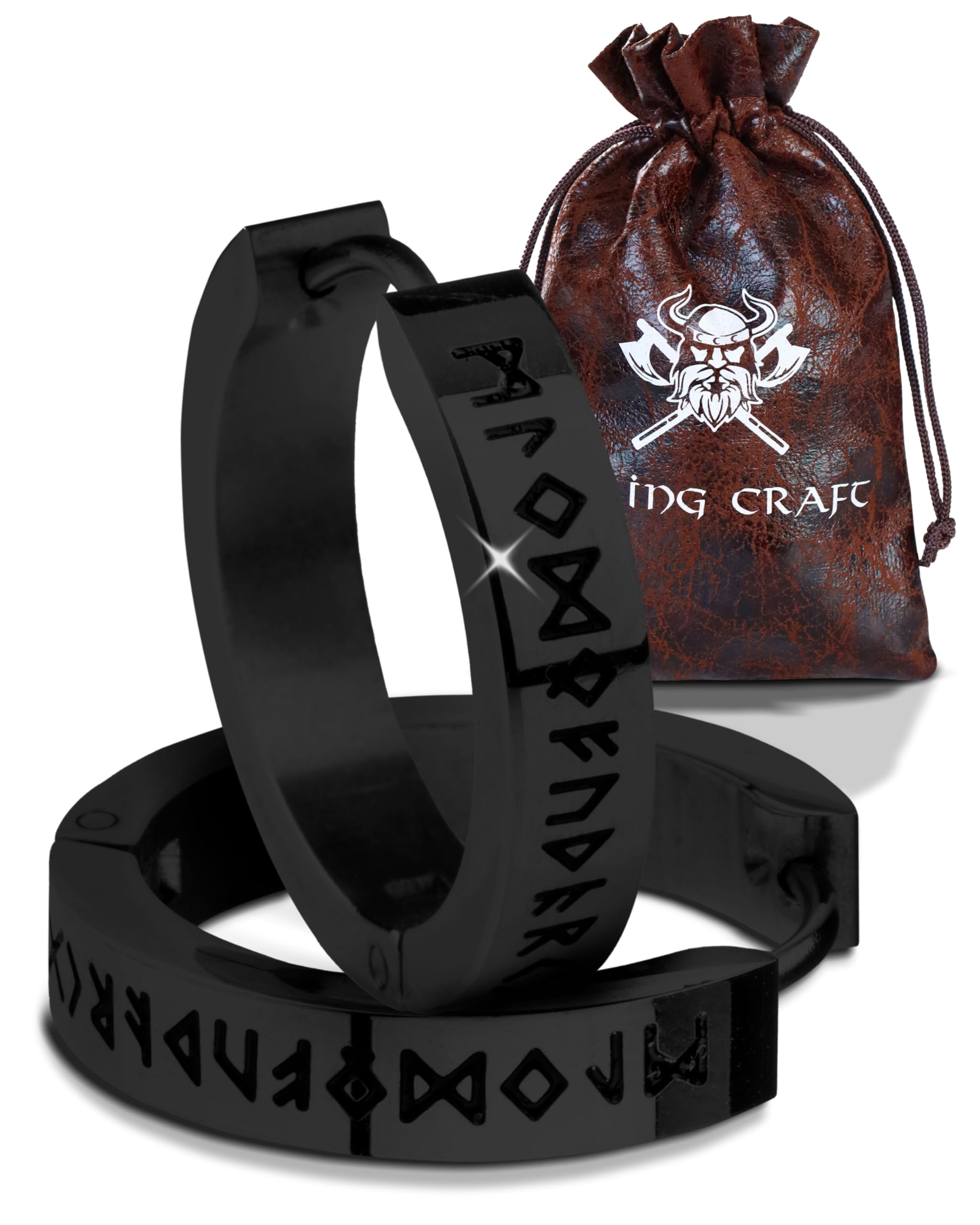 VIKING CRAFT Pendientes vikingos para hombre de acero inoxidable – Pendientes para hombre con runas – Joyas vikingas, decoración vikinga, pendientes celtas, artículo para fans de Vikingos, regalos