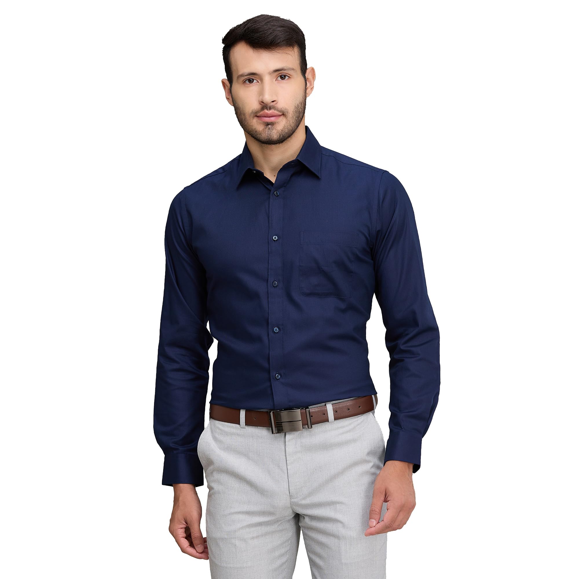 raymond Men's Slim Fit Solid Pattern Pure Cotton Full Sleeve Semi Cut Away Collar Formal Shirt-picture-18