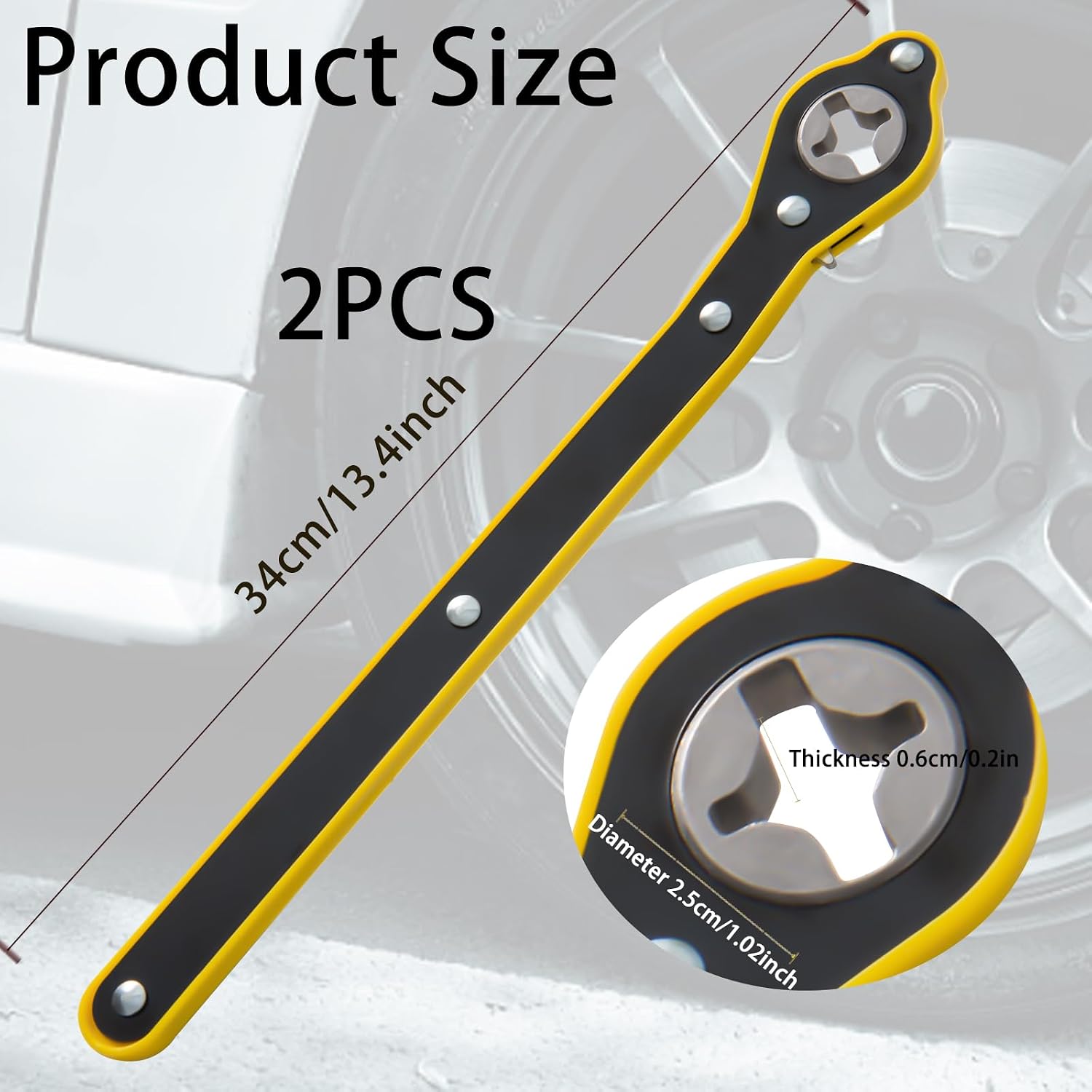 2Pcs Auto Labor-Saving Ratchet Wrench, Universal 360 Swivel Tire Wheel Jack Ratchet Wrench, Scissor Jack, Lift Speed Handle Tool for Travel, Motorcycle, SUV