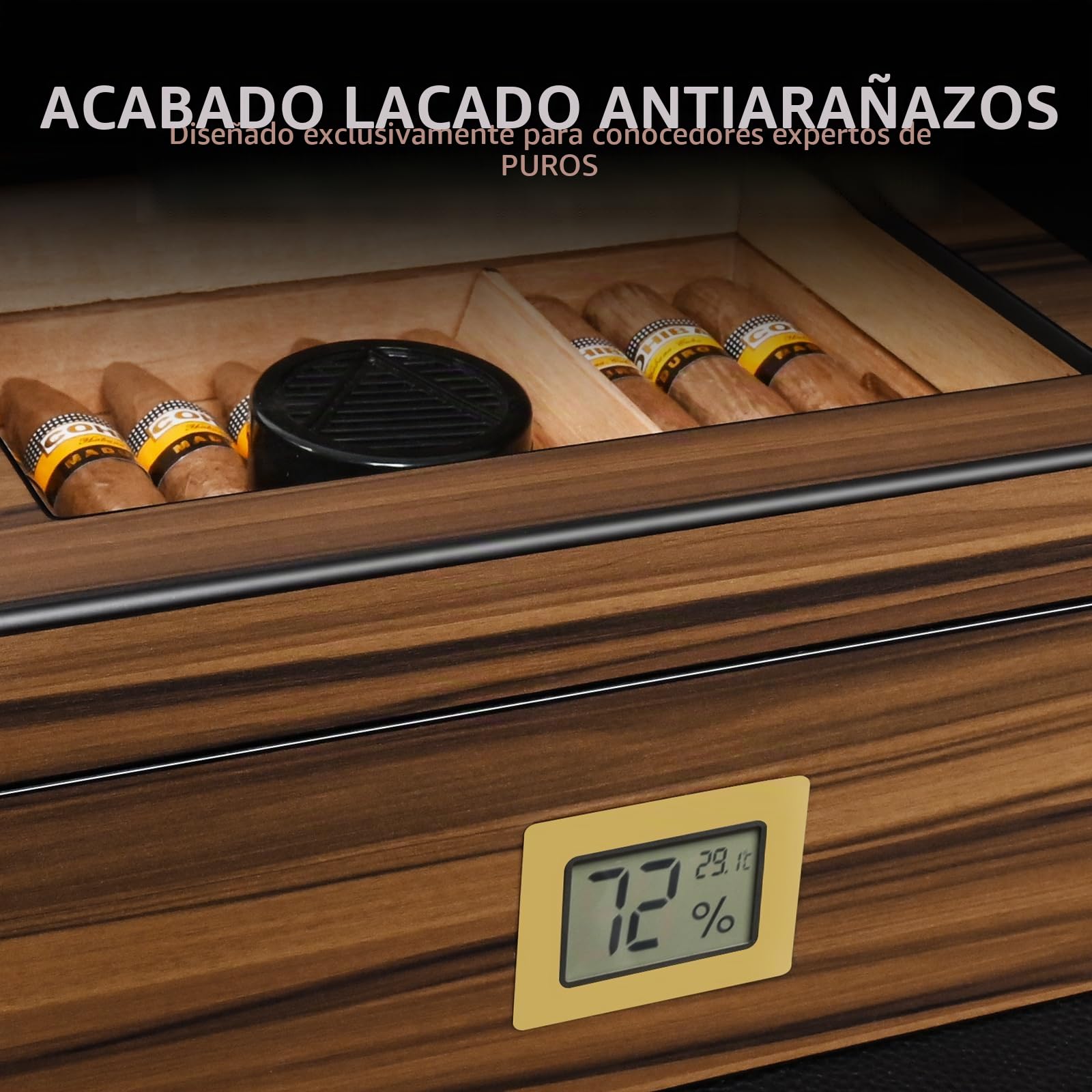 Humidor Puros, Caja Puros Hecho a Mano, Humidor con Mechero, Corta Puros y Humidificador para 25-50 Puros, Grandes Regalos para Hombres (Puros No Incluidos)