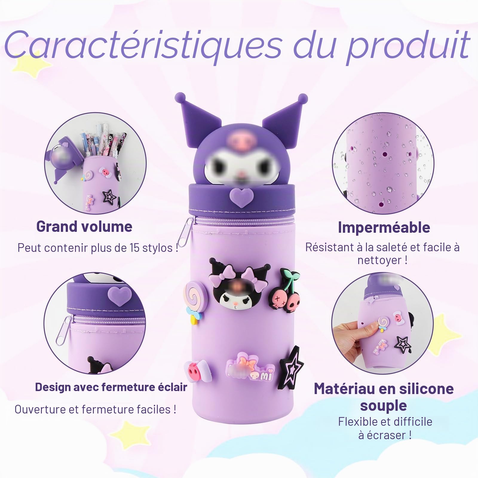 Kuro-m Trousse à Crayons en Silicone 2 en 1, Étui École Souple Zippée, Porte-stylos de Table