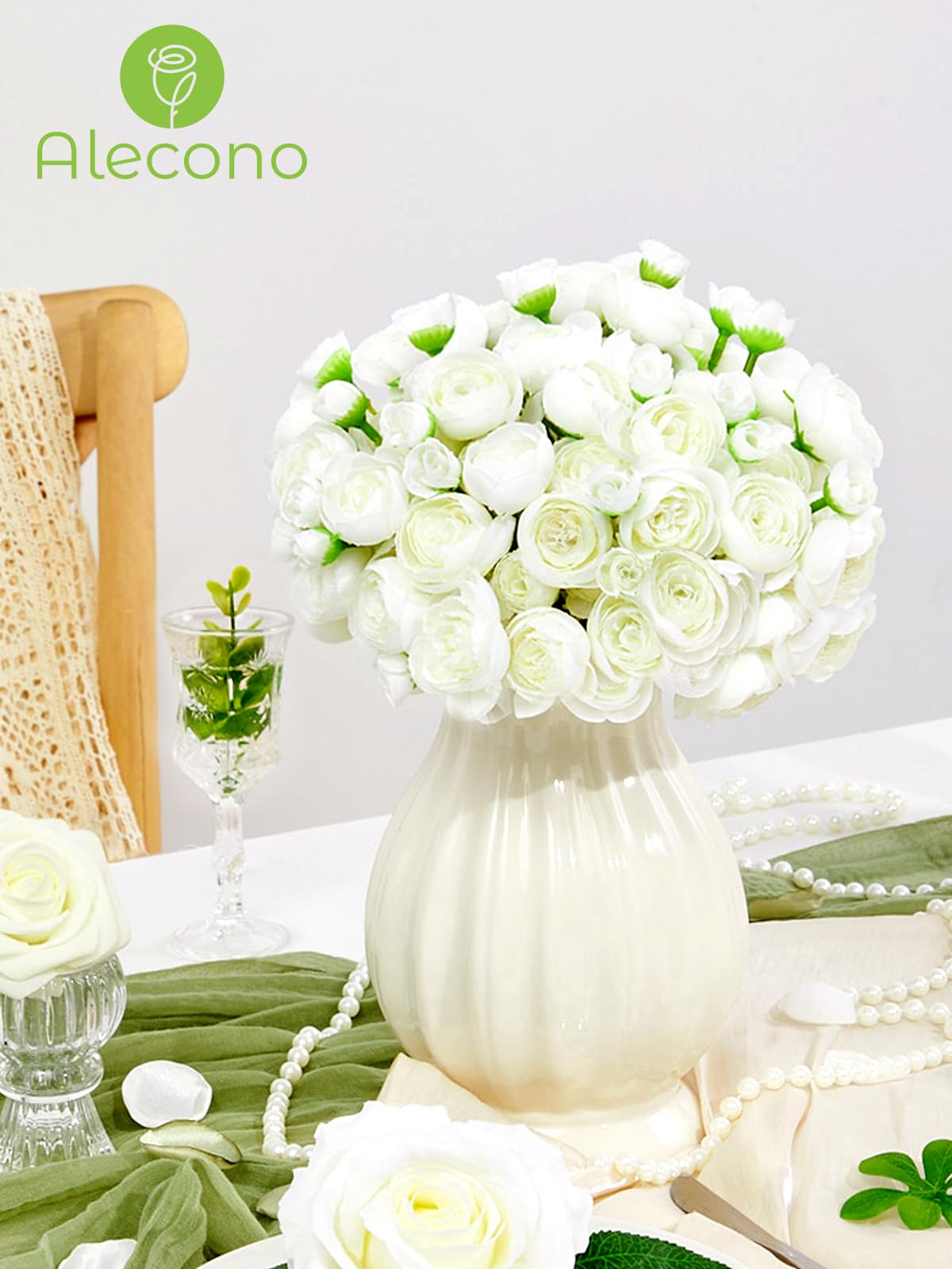 Amazon.de: Alecono Knstliche Ranunkel-Blumen, weie Kunstseide,  Ranunkelstrau fr selbstgemachte Mini-Blumen fr Tafelaufstze,  Arrangements, 18 Stck