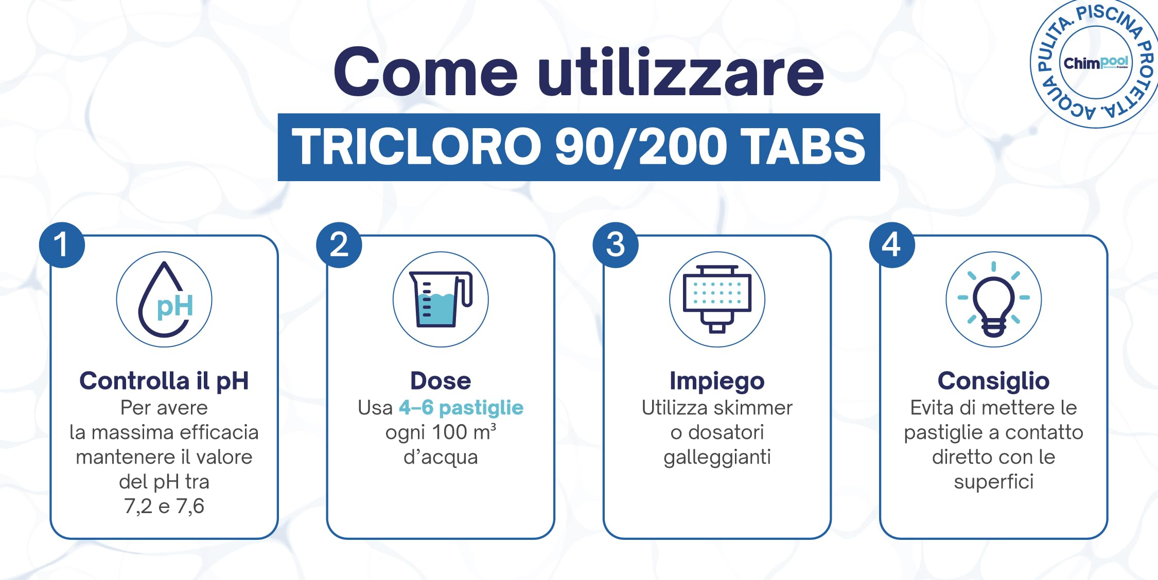 Tricloro Pastiglie 200 g Cloro Lento per Piscina, 10 kg | Rilascio graduale per una protezione costante dell'acqua