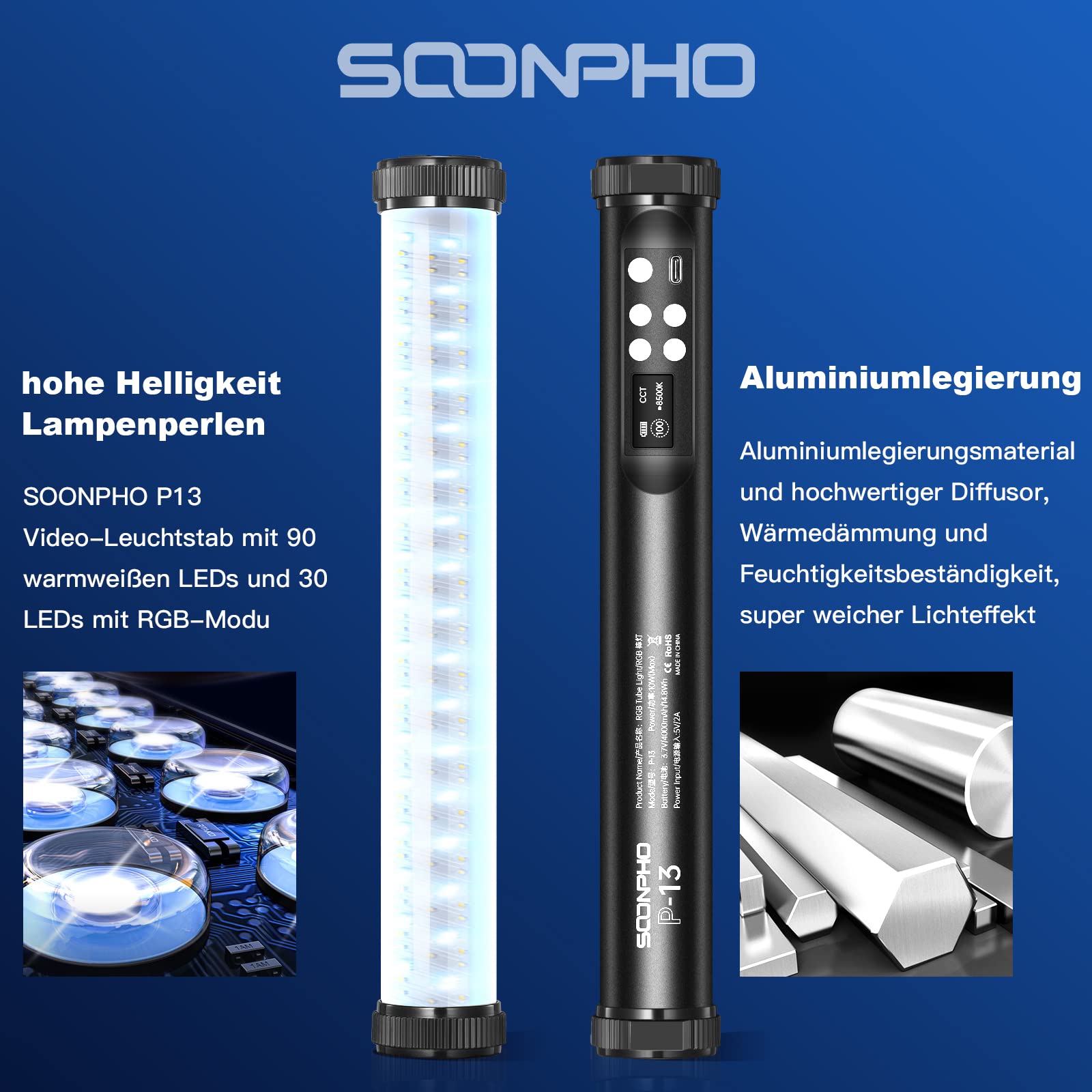 SOONPHO LED Videoleuchte RGB Lichtstab Fotografie 360° Drehung Mini Magnetisch anziehbar Handheld Fotografie Licht mit Eingebautem Akku 2500-9000K RGB für Anime Figur Schießen