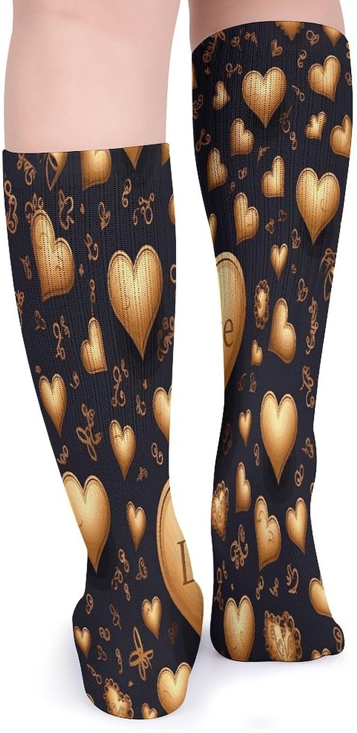 Golden Heart And Love Stocking - Cute Casual Long Athletic,Crew Sock for Men Women,Running Socks Soft Breathable for Gift