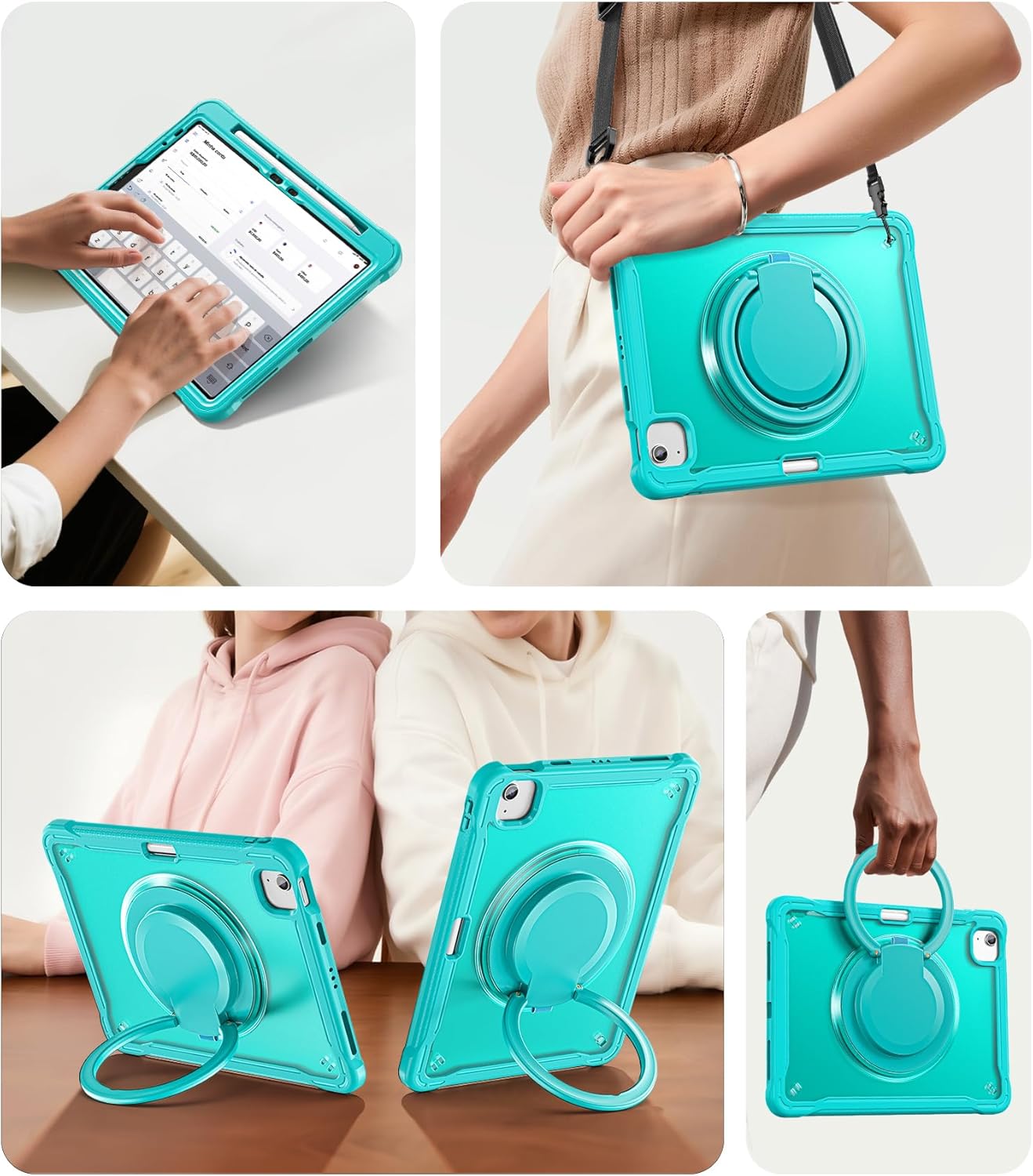 BATYUE Case for iPad Air 11-inch M4(2026)/M3(2025)/M2(2024), iPad Air 4/5 10.9" & Pro 11" 2018-2022 - Shockproof Case with 360° Rotating Stand & Handle, Pencil Holder, Shoulder Strap, Light
