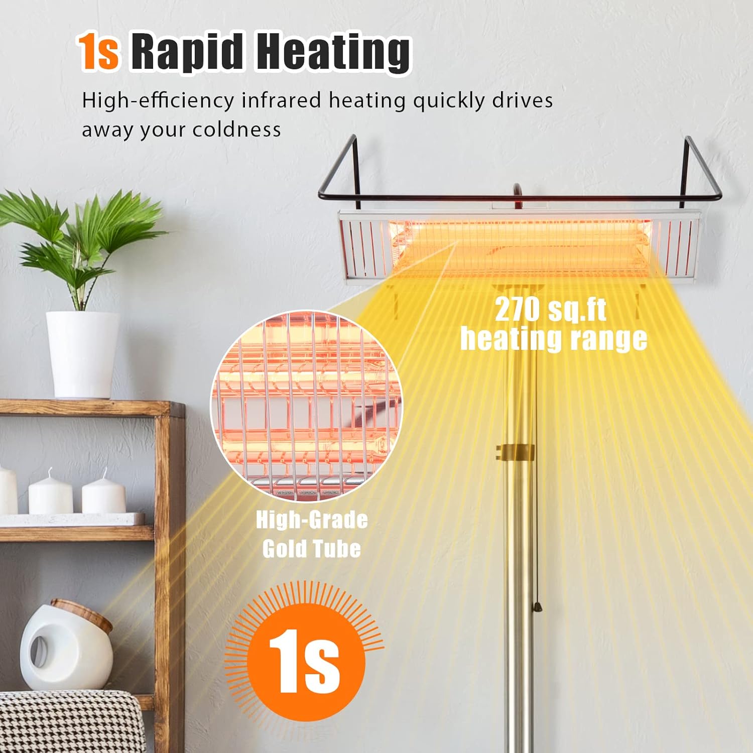 HAPPYGRILL Patio Freestanding Double-Sided Infrared Heater with 2 Heat Settings, Overheat Protection, Pull Chain Switch Control, Aluminum Electric Heater for Indoor Outdoor