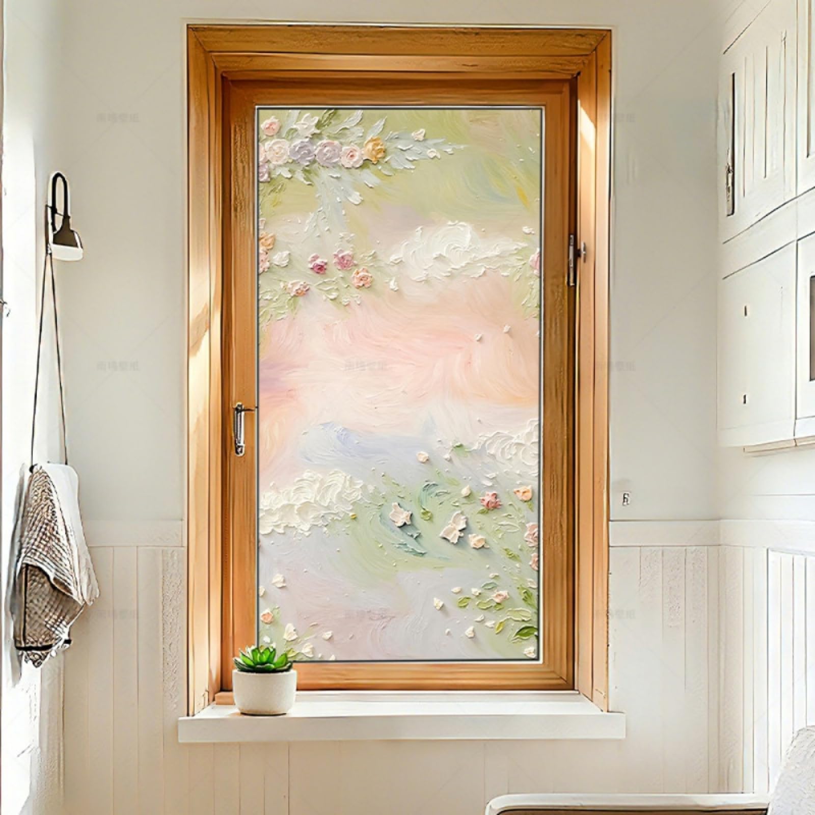 Vinilo Adhesivo Cristal Decorativo Pintura Al Óleo Paisaje Vinilos para Cristales Privacidad Estatico Anti UV Reutilizable para Oficina Dormitorio Sala de Estar Vinilo para Ventanas