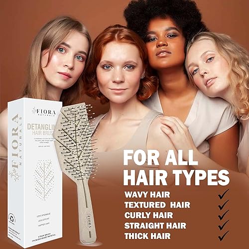 Miniatura 4 de Fiora Naturals Cepillo desenredante para el cabello, 100% biológico, cepillo desenredante con cerdas ultrasuaves, se desliza a través de los enredos