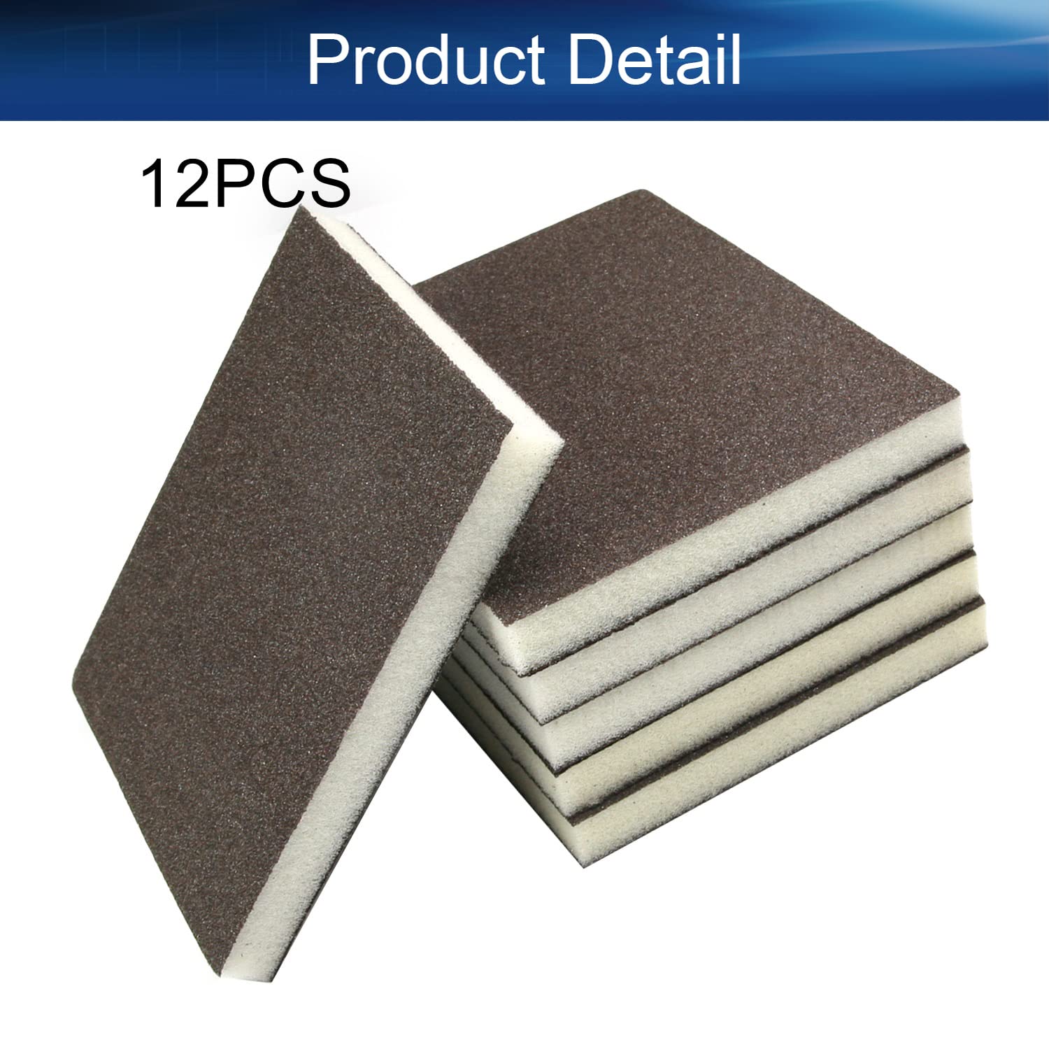 Auniwaig 12PCS Sanding Sponge Sanding Blocks,4.72inch Double Sided Abrasive Sponge, Reusable and Washable Sand Sponge Gray 100-Grits Medium Grit Sand Block Pad for Kitchen Metal Drywall Wood