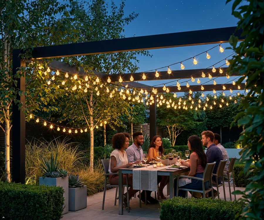 Guirlande lumineuse solaire d'extérieur – 11,9 m – 100 LED avec panneau solaire et double charge USB – Lumières globe étanches pour jardin, terrasse, camping, décoration de fête (blanc chaud)