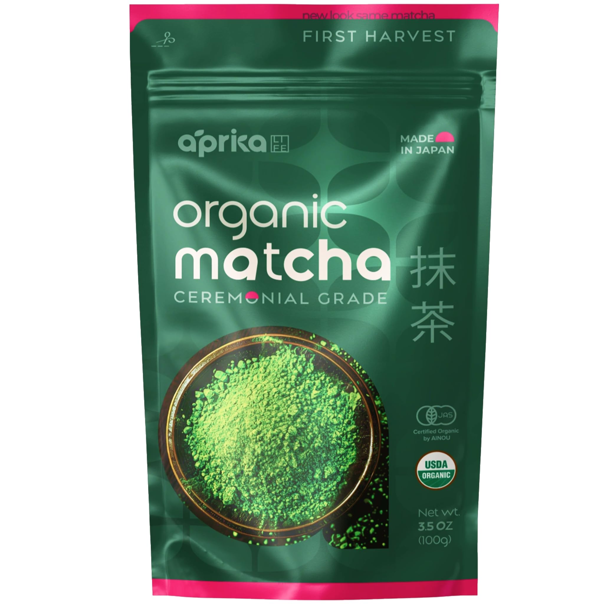 AprikaLife Organic Matcha Hojicha Green Tea Powder Bundle - 100g 3 5oz Each Medium Caffeine Sugar Free Vegetarian — view 2