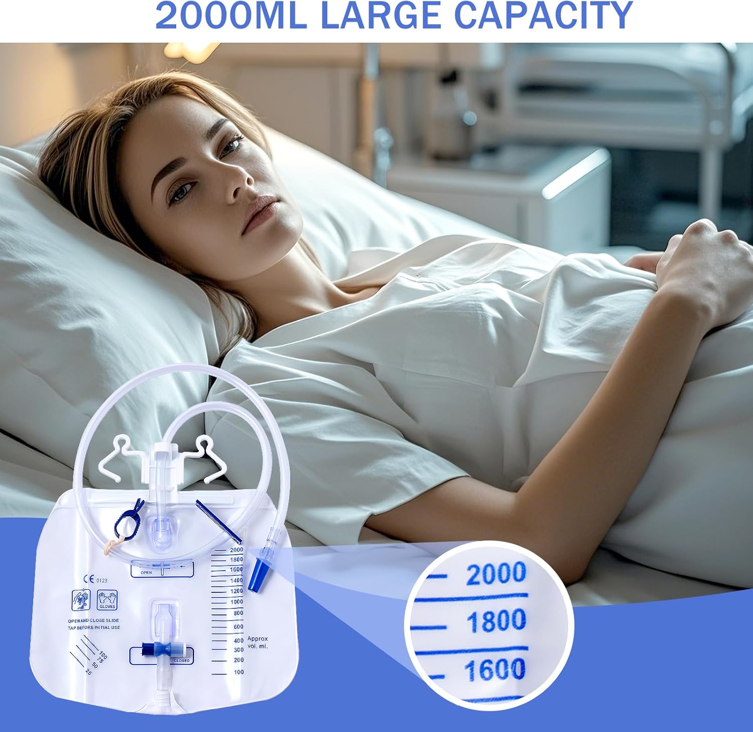 10 Packs Urinary Drainage Bag with Anti-Reflux Chamber, Adult Urine Bag with 2000 mL Volume, Professional Urinary Bag for Home and Hospitals Health Aids…