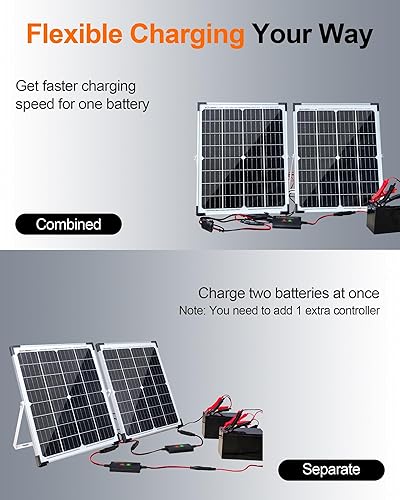 Miniatura 2 de SOLPERK Cargador de batería solar de 12 V 50 W, 2 unidades de mantenimiento de batería solar de 25 W+controlador impermeable 8A + soportes
