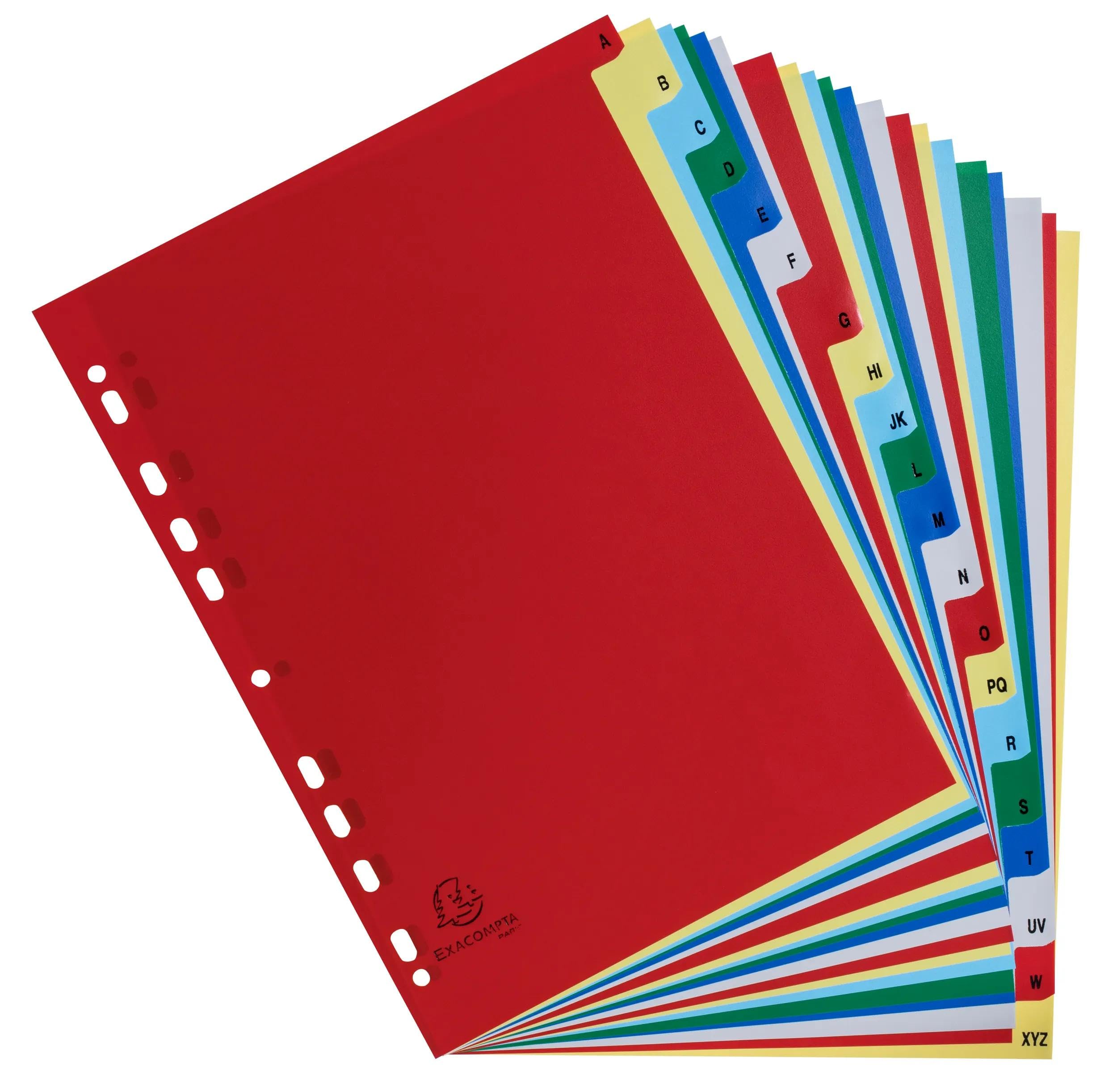 Exacompta - Art.-Nr. 94E – Karton mit 20 Registern aus Polypropylen mit 20 alphabetischen Registern von A bis Z in Farbe – Indexierungsseite – Format A4 – 22,5 x 29,7 cm