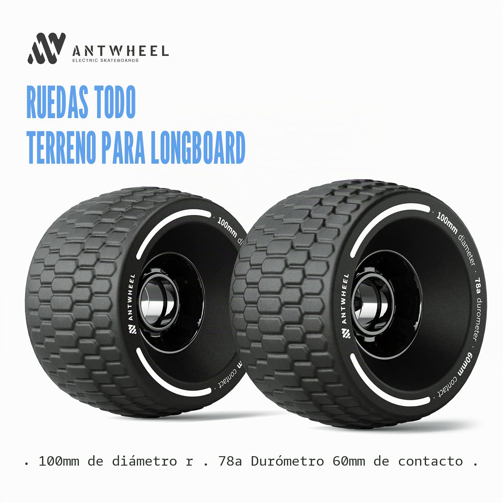 Ruedas de longboard todo terreno de 100 mm, ruedas para monopatín eléctrico de uretano de alto rebote 78A