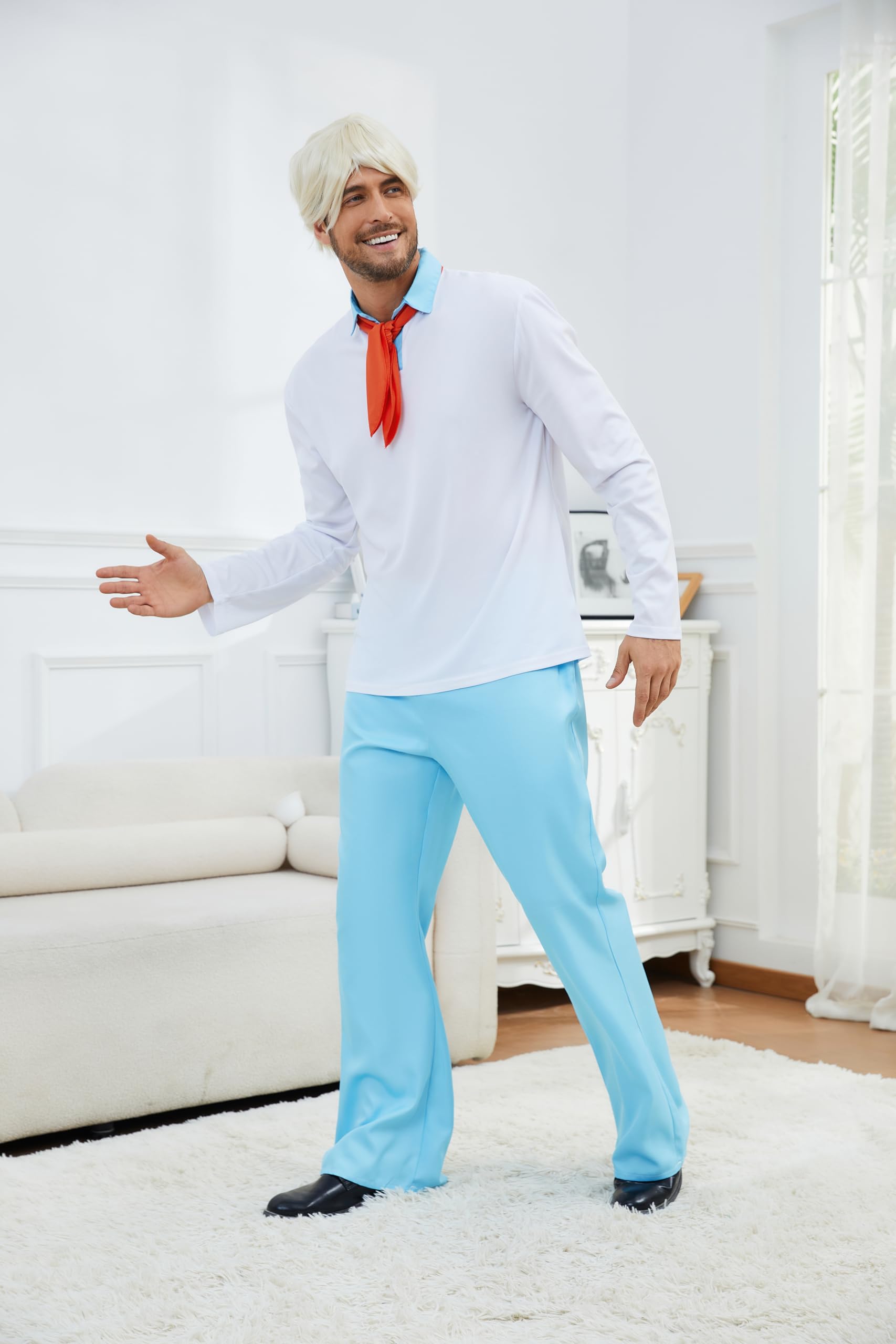 Halloween Costume Wig Mens Shirt Pants Set Classic Movie Character Cosplay Outfits Halloween Fancy Dress Suit 2XL - Image 2