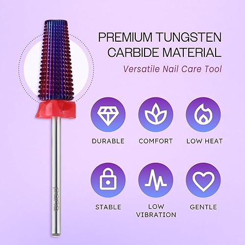 Miniatura 5 de PANA - Broca de carburo 5 en 1 para uñas, uso de rotación bidireccional tanto para zurdos como diestros, remoción rápida de acrílico o gel duro,