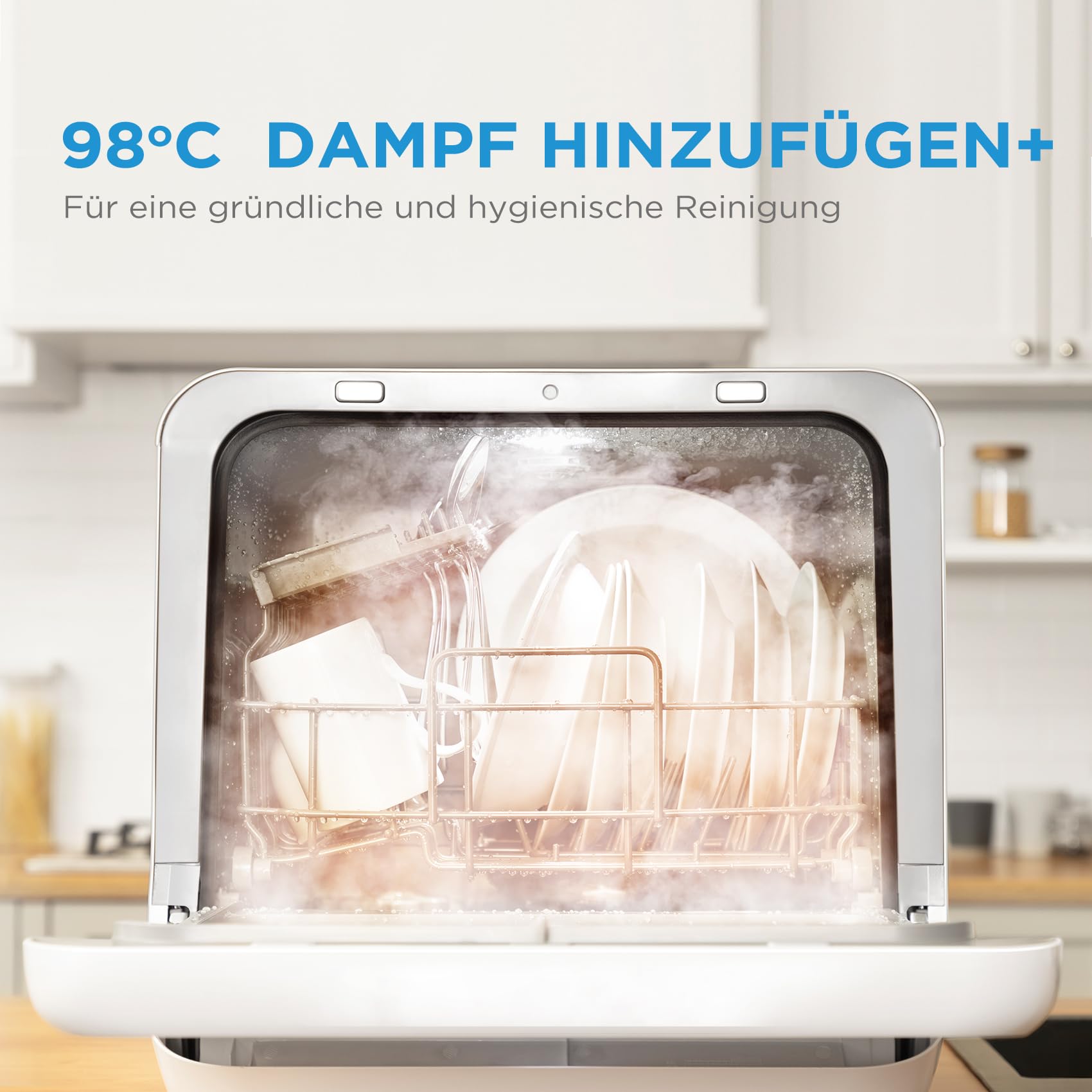 Midea Mini Geschirrspüler mit Wassertank, Freistehend Tischgeschirrspüler 6+3 Programme Touch Control Startverzögerung