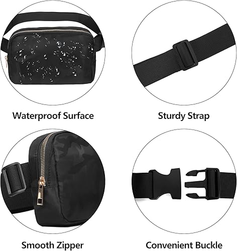 Miniatura 4 de VOROLO Riñonera para mujeres y hombres, bolsa cruzada con correa ajustable, Camo Negro con cuerda, Talla única, 1 paquete con cuerda