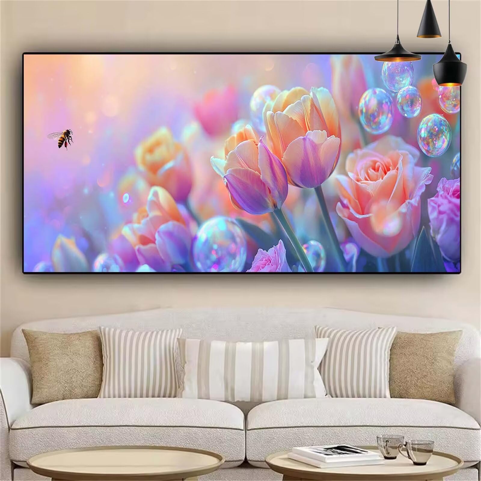 Dream Malowanie po numerach, duży 84 x 170 cm, malowanie po numerach, dla dorosłych, malowanie tulipanów na płótnie, hobby dla dorosłych, malowanie według numerów, do dekoracji wnętrz, prezenty dla