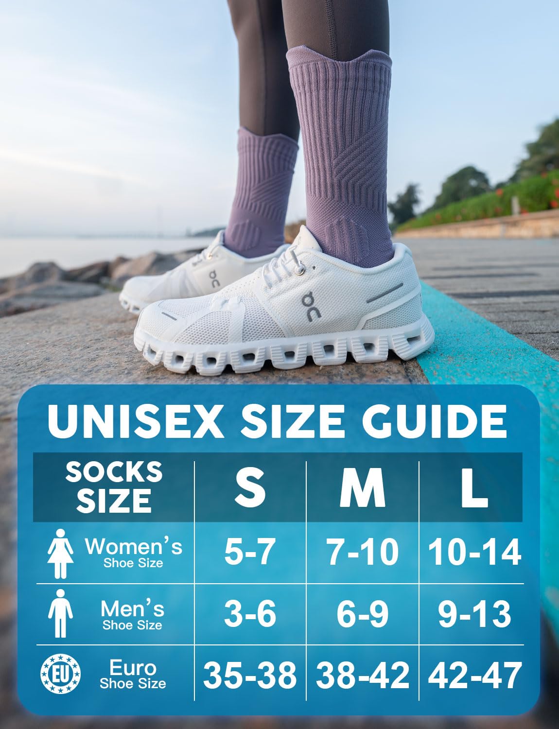 Juclise Calcetines de compresión de viscosa de bambú para correr, calcetines que absorben la humedad, antiampollas, para senderismo,ciclismo (FR/ES, Números, 38, 42, Regular, Regular, Roca Lunar)