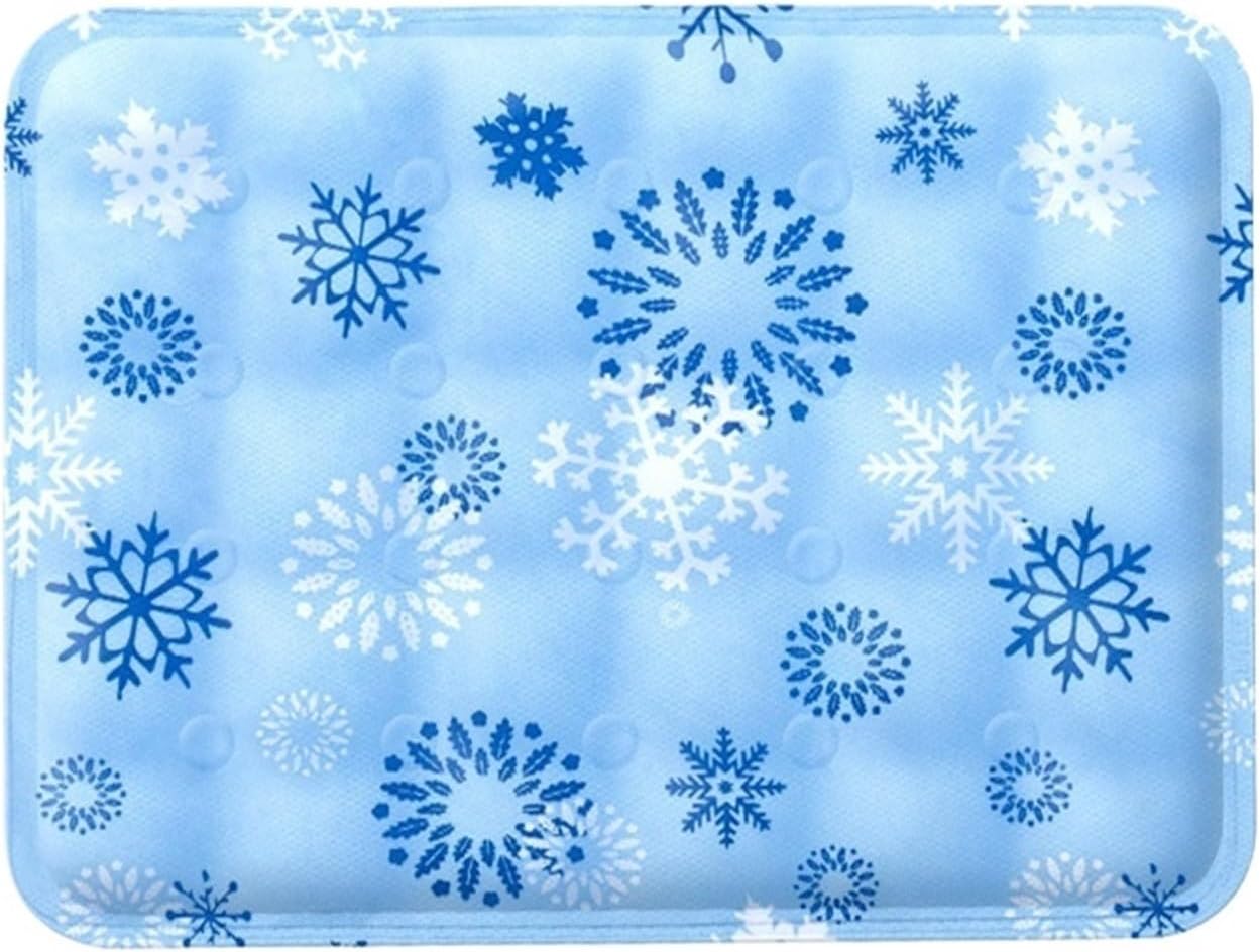 Pet ice pad, Cool Down, Comfortable in Summer, can be Used Indoors, Outdoors and in The car, Suitable for Cats and Dogs(Blue Snowflake,M)